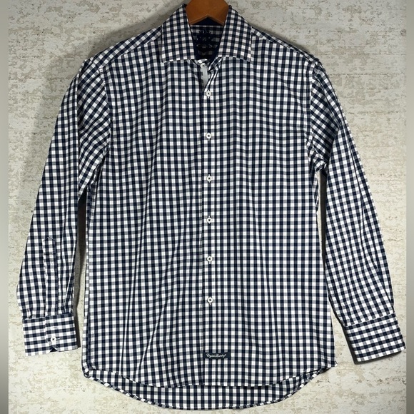 ENGLISH LAUNDRY Blue Gingham Button Down Mens Dress Shirt Size 16 34/35 - Picture 1 of 12